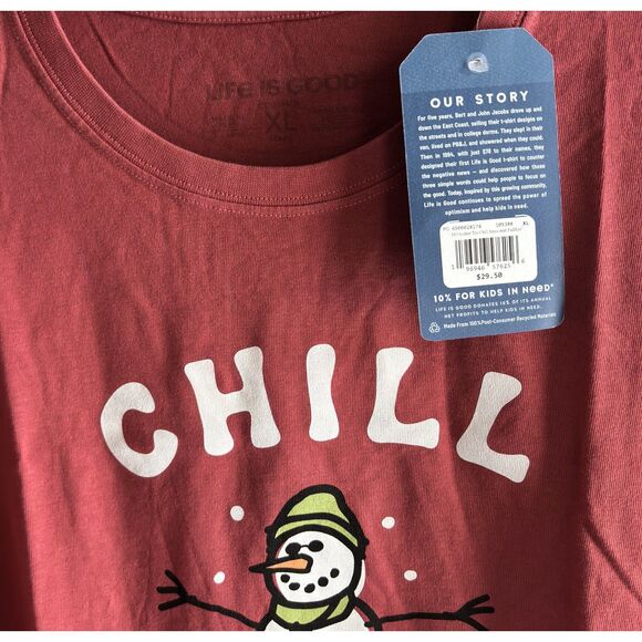 Life Is Good CHILL Snowman Graphic T-Shirt Women’s XL Red Winter Holiday Tee #F - Picture 4 of 7